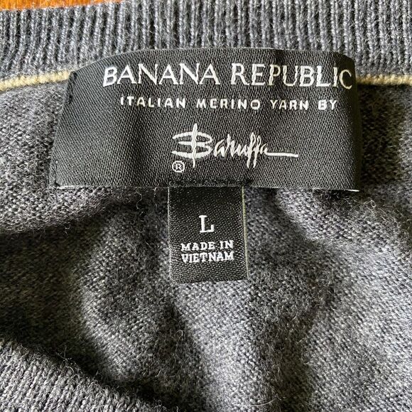 Set of 2 Banana Republic 100% Extra Fine Merino Wool by Baruffa Sweaters Mens L - Picture 4 of 9